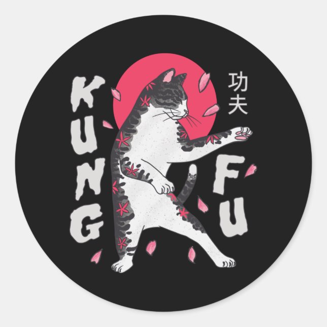 Pegatina Redonda Kung Fu Cat (Anverso)