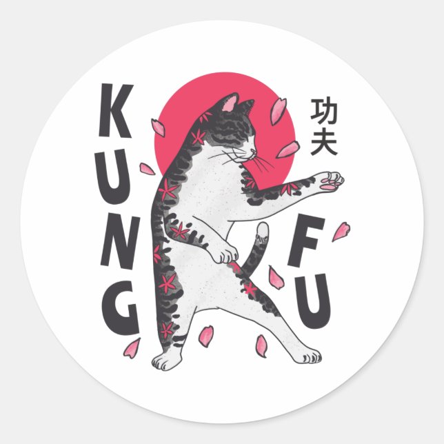 Pegatina Redonda Kung Fu Cat (Anverso)