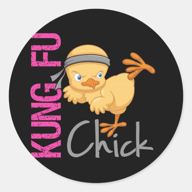 Pegatina Redonda Kung Fu Chick (Anverso)