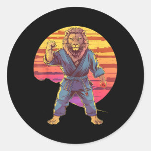 Pegatina Redonda Kung Fu León Atardecer MMA Kickboxing Judo Taekwon