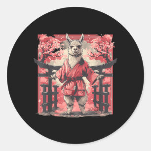 Pegatina Redonda Kung Fu Llama Sakura Tree Taekwondo Judo Marcial