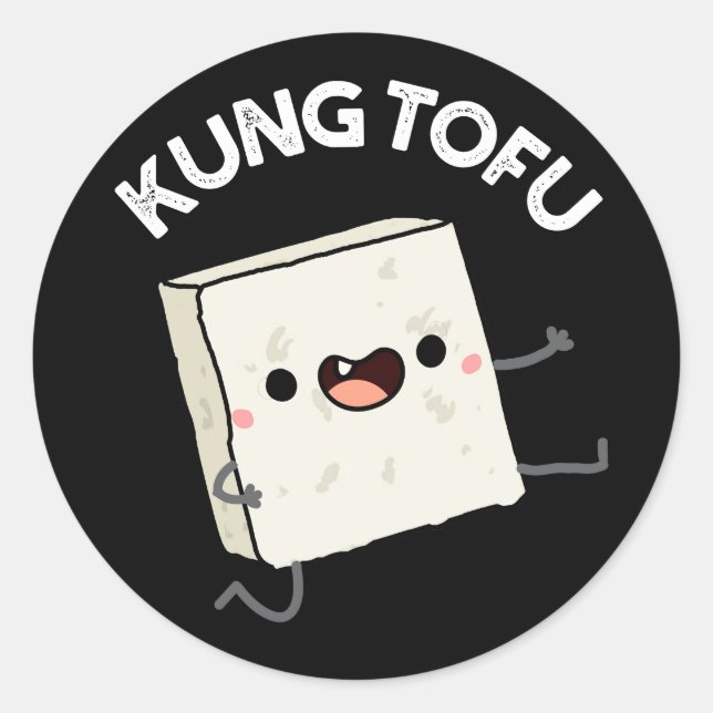 Pegatina Redonda Kung Tofu Funny Food Tofu Pun Dark BG (Anverso)