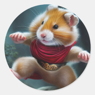 Pegatina Redonda Kungfu Hamster lindo
