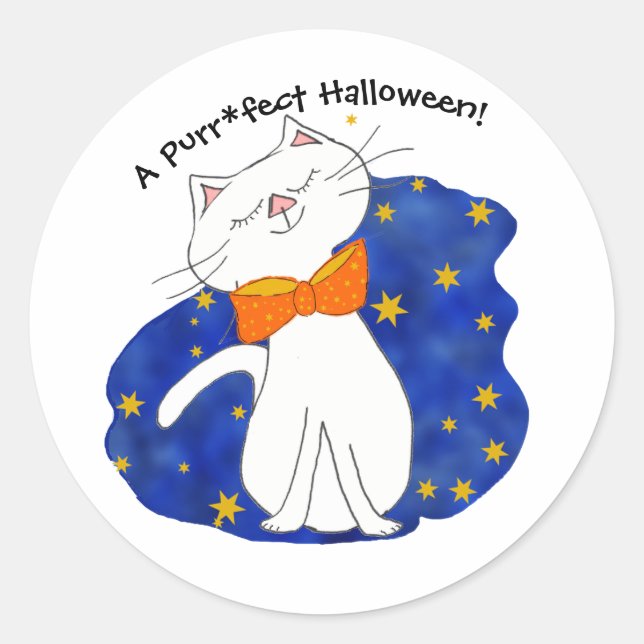 Pegatina Redonda Kute Kitty Cat Starry Night Halloween (Anverso)