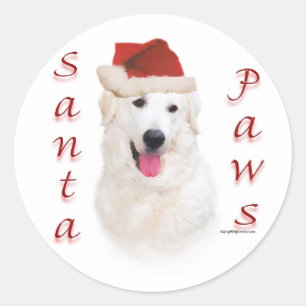 Pegatina Redonda Kuvasz Santa Paws
