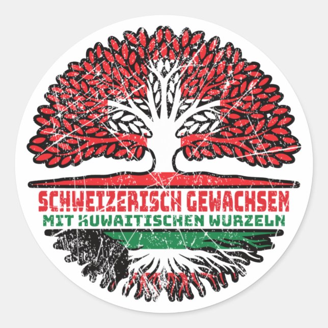 Pegatina Redonda Kuwait Kuwaitisch Schweizer Schweiz Baum Wurzel (Anverso)
