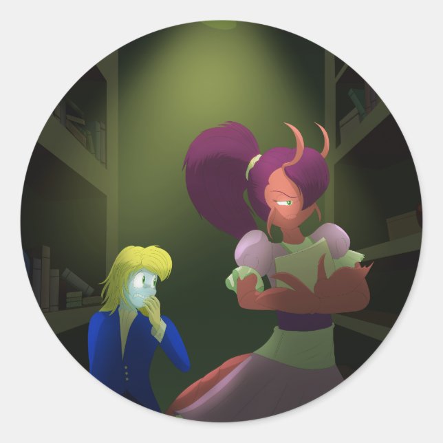 Pegatina Redonda Kuzoura y Chica de langostas (Anverso)