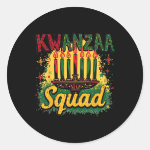 Pegatina Redonda Kwanza Squad afroamericano Happy Kwanza Family Mat