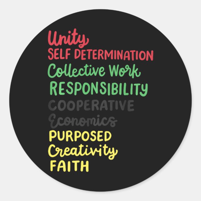 Pegatina Redonda Kwanzaa 7 Principios Orgullo negro afroamericano (Anverso)