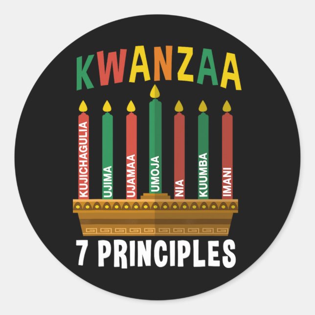 Pegatina Redonda Kwanzaa 7 Principios Velas Kinara Pan Africanos P (Anverso)