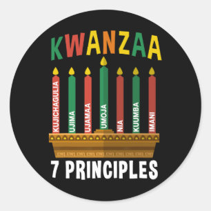 Pegatina Redonda Kwanzaa 7 Principios Velas Kinara Pan Africanos P