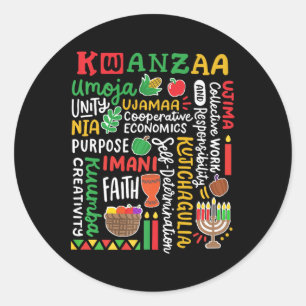Pegatina Redonda Kwanzaa African American Kinara 7 Principles Celeb
