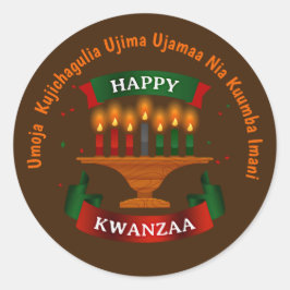 Pegatina Redonda Kwanzaa Candles Red Black Green 7 Principles