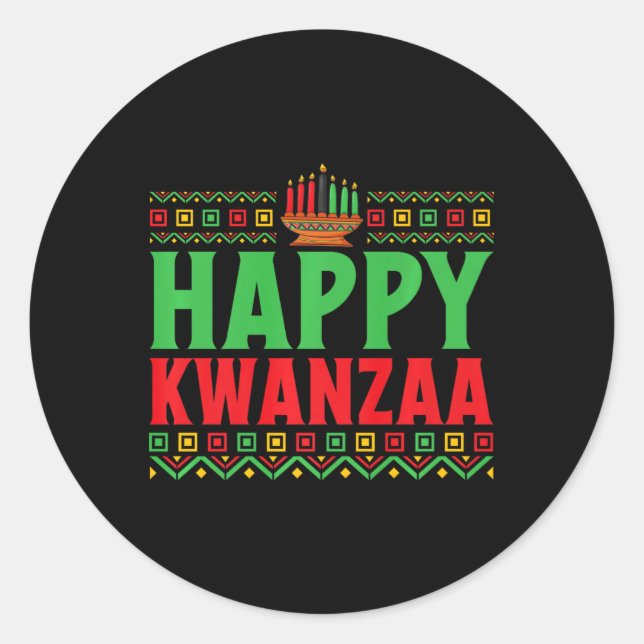 Pegatina Redonda Kwanzaa - Feliz Kwanzaa (Anverso)