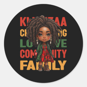 Pegatina Redonda Kwanzaa feliz - Velas Kinara - Navidades africanos