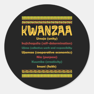 Pegatina Redonda Kwanzaa Navidades 7 principios afroamericanos