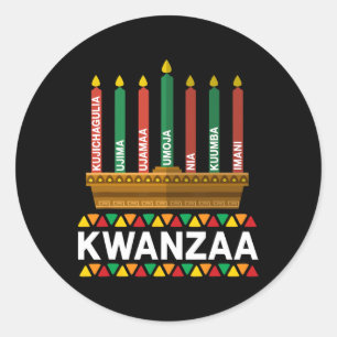 Pegatina Redonda Kwanzaa Principios de Kwanzaa Velas Kinara Pan Afr