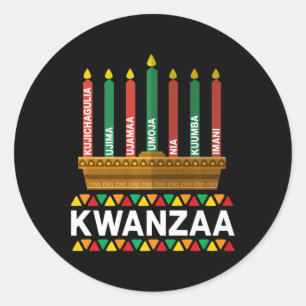 Pegatina Redonda Kwanzaa Principios de Kwanzaa Velas Kinara Pan Afr