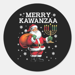 Pegatina Redonda Kwanzaa Santa Siete Velas Afro-Americano