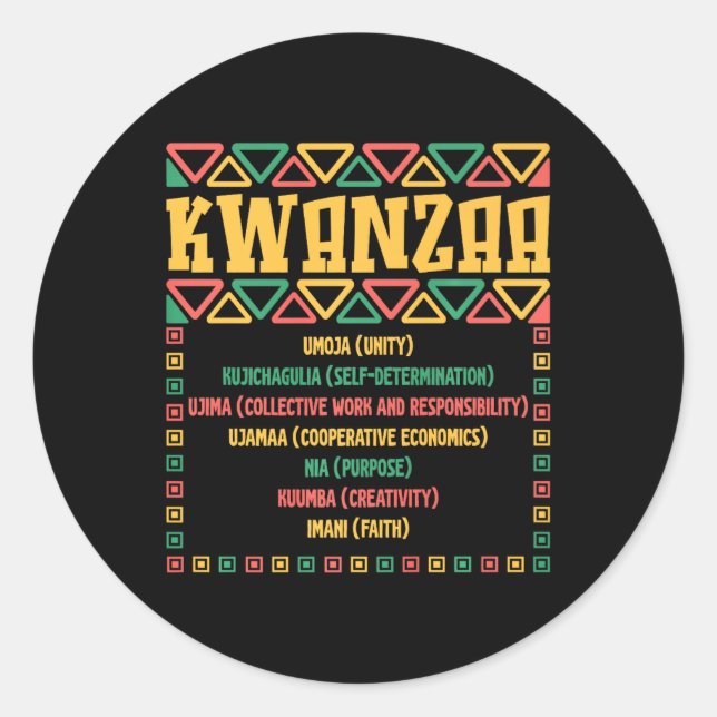Pegatina Redonda Kwanzaa Siete Principios Gráfica de Fe de Umoja (Anverso)