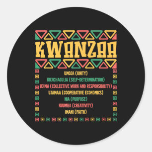 Pegatina Redonda Kwanzaa Siete Principios Gráfica de Fe de Umoja