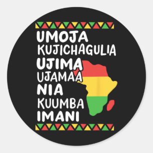 Pegatina Redonda Kwanzaa Siete principios Mapa africano Orgullo neg
