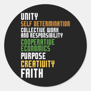 Pegatina Redonda Kwanzaa Siete principios Unidad Autodeterminación