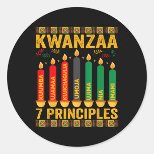Pegatina Redonda Kwanzaa Siete Principios Velas Hombres Mujeres Kwa