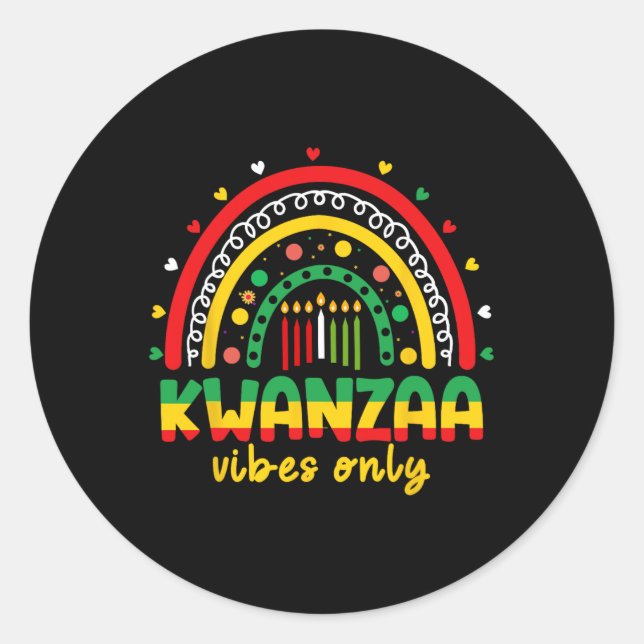 Pegatina Redonda Kwanzaa Vibes solamente Kinara Siete Velas African (Anverso)