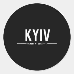Pegatina Redonda Kyiv Ucrania Viaje Ucraniano Nativo Coordenada Gps