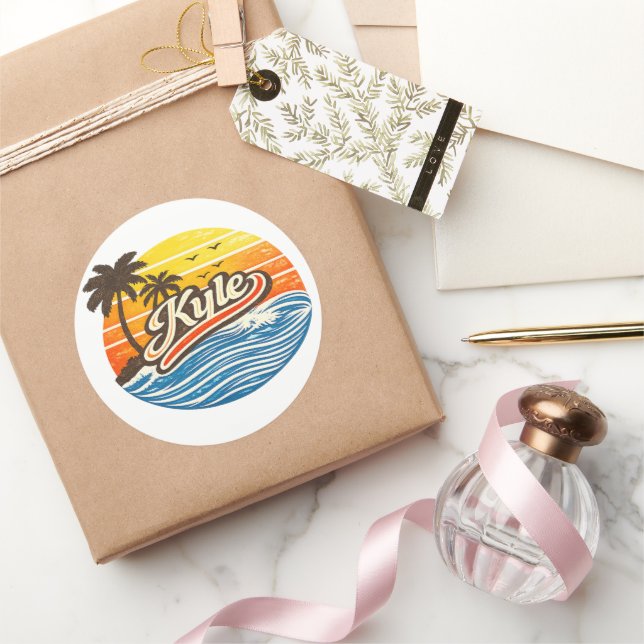 Pegatina Redonda Kyle Retro Sunset Name Design (Regalar)