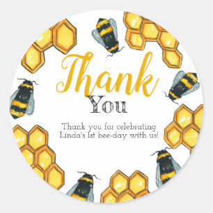 Pegatina Redonda La abeja de la miel manosea la abeja le agradece