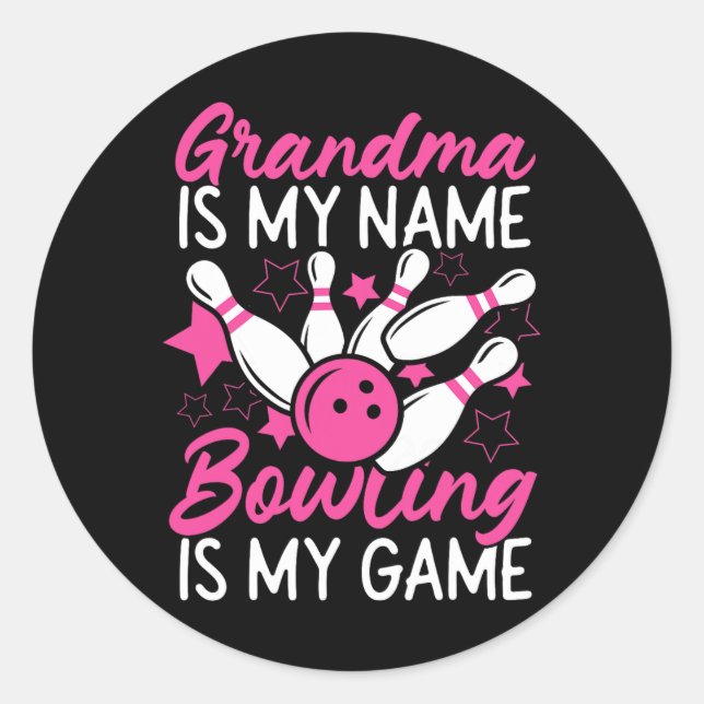 Pegatina Redonda La abuelita de Bowling es mi nombre de Bowling (Anverso)