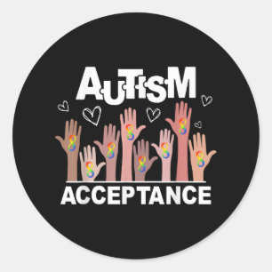 Pegatina Redonda La aceptación del autismo es vestida de rojo en lu