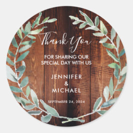 Pegatina Redonda La acuarela deja madera Boda Gracias Favor