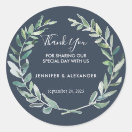 Pegatina Redonda La acuarela deja madera Boda Gracias Favor