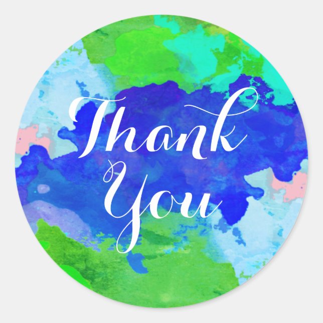 Pegatina Redonda La acuarela le agradece salpicadura del verde azul (Anverso)