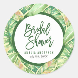 Pegatina Redonda La acuarela verde deja la ducha tropical de novia