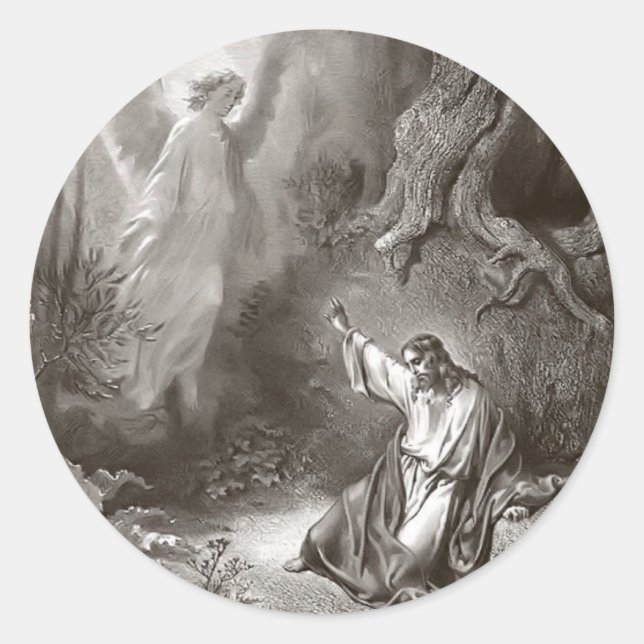 Pegatina Redonda La agonía de Jesús en el jardín religioso (Anverso)