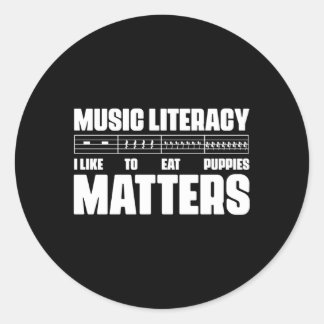 Pegatina Redonda La Alfabetización Musical Me Gusta Comer Música De