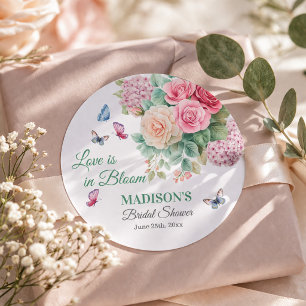 Pegatina Redonda La amor está en flor Ropa de novia Mariposas