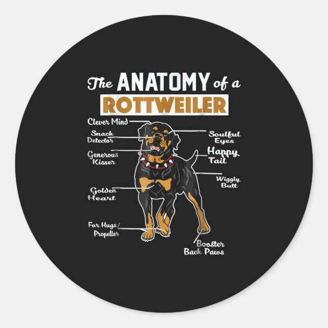 Pegatina Redonda La Anatomía De Un Rottweiler | Guay Dog Lover (Anverso)