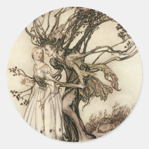 Pegatina Redonda La anciana en el bosque de Arthur Rackham
