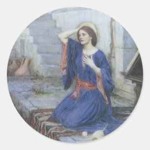 Pegatina Redonda La Anunciación por John William Waterhouse