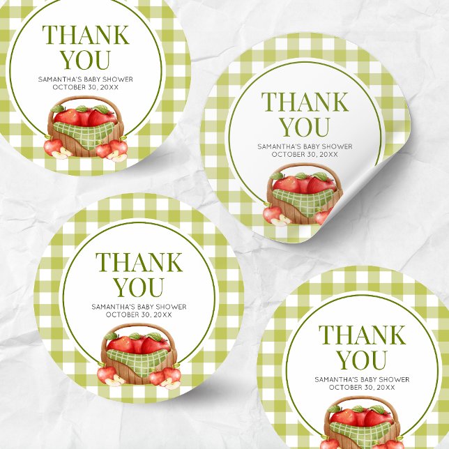 Pegatina Redonda La Apple de nuestro ojo Baby Shower (Apple of Our Eye Fall Baby Shower Sticker)