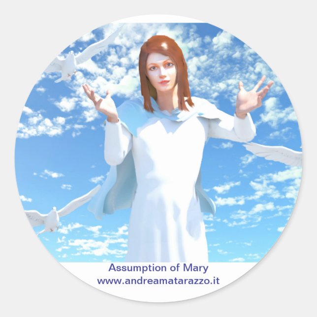 Pegatina Redonda La asunción de María al Cielo (Anverso)