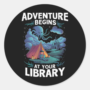 Pegatina Redonda La aventura comienza en tu biblioteca Amante de lo