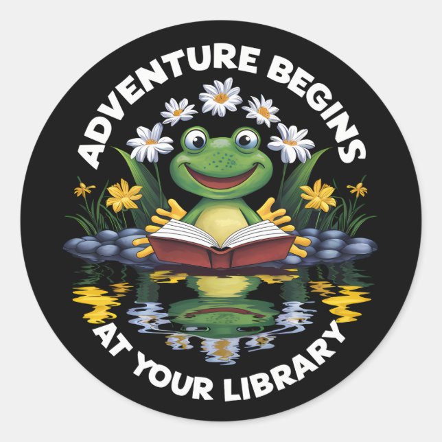 Pegatina Redonda La Aventura Comienza En Tu Biblioteca Leyendo 2024 (Anverso)