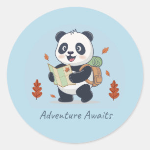 Pegatina Redonda La aventura espera al panda