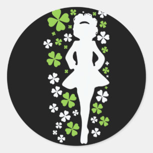 Pegatina Redonda La bailarina irlandesa Silhouette Clover Ireland S